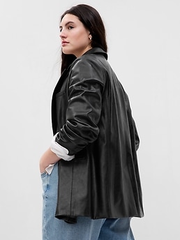 Vegan Leather Cut Out Blazer - Black