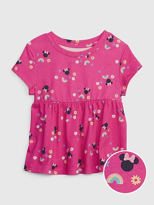 1 of 8 showing, with the color happy pink of product babyGap &#124 Disney 100% Organic Cotton Mix and Match  Minnie Mouse Peplum Top