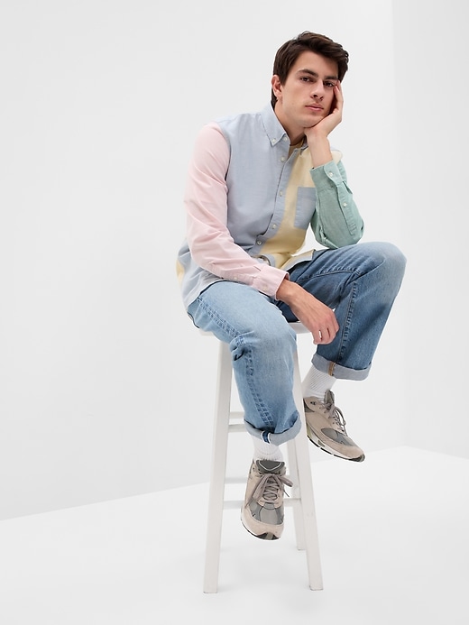 1 of 8 showing, with the color easter color block of product Classic Colorblock Oxford Shirt in Standard Fit with In-Conversion Cotton