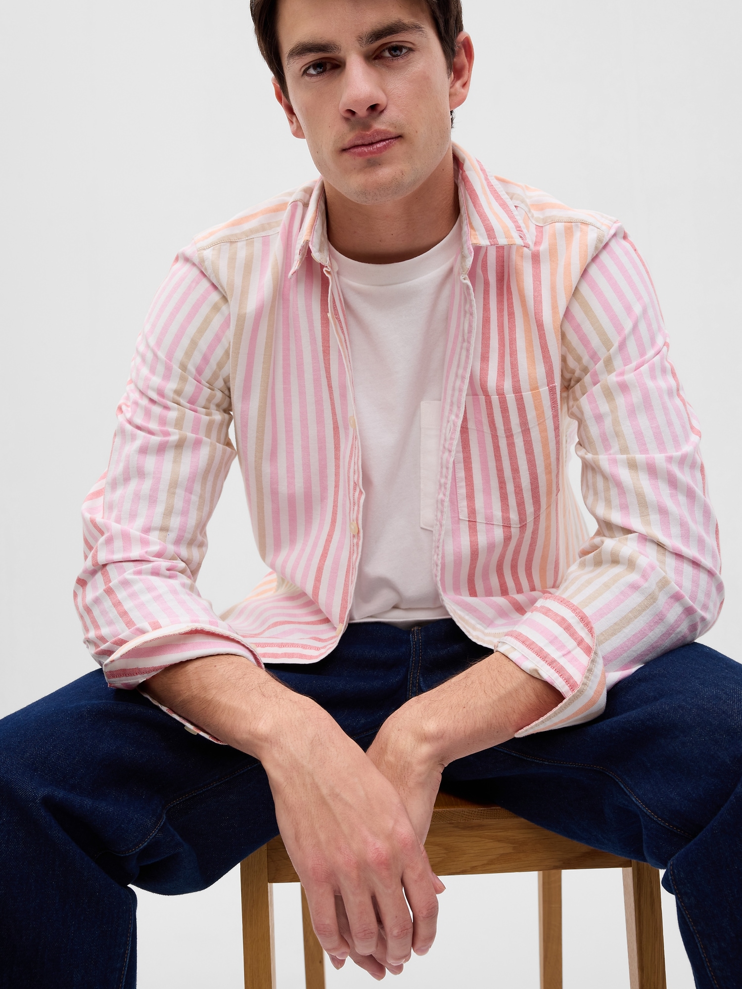Gap Classic Oxford Shirt In Standard Fit With In-conversion Cotton In Multi Stripe