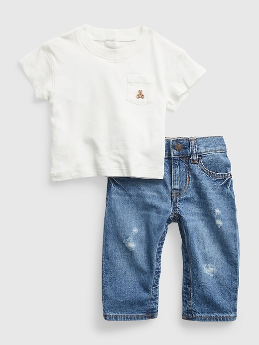Baby 100% Organic Cotton Denim Outfit Set with Washwell
