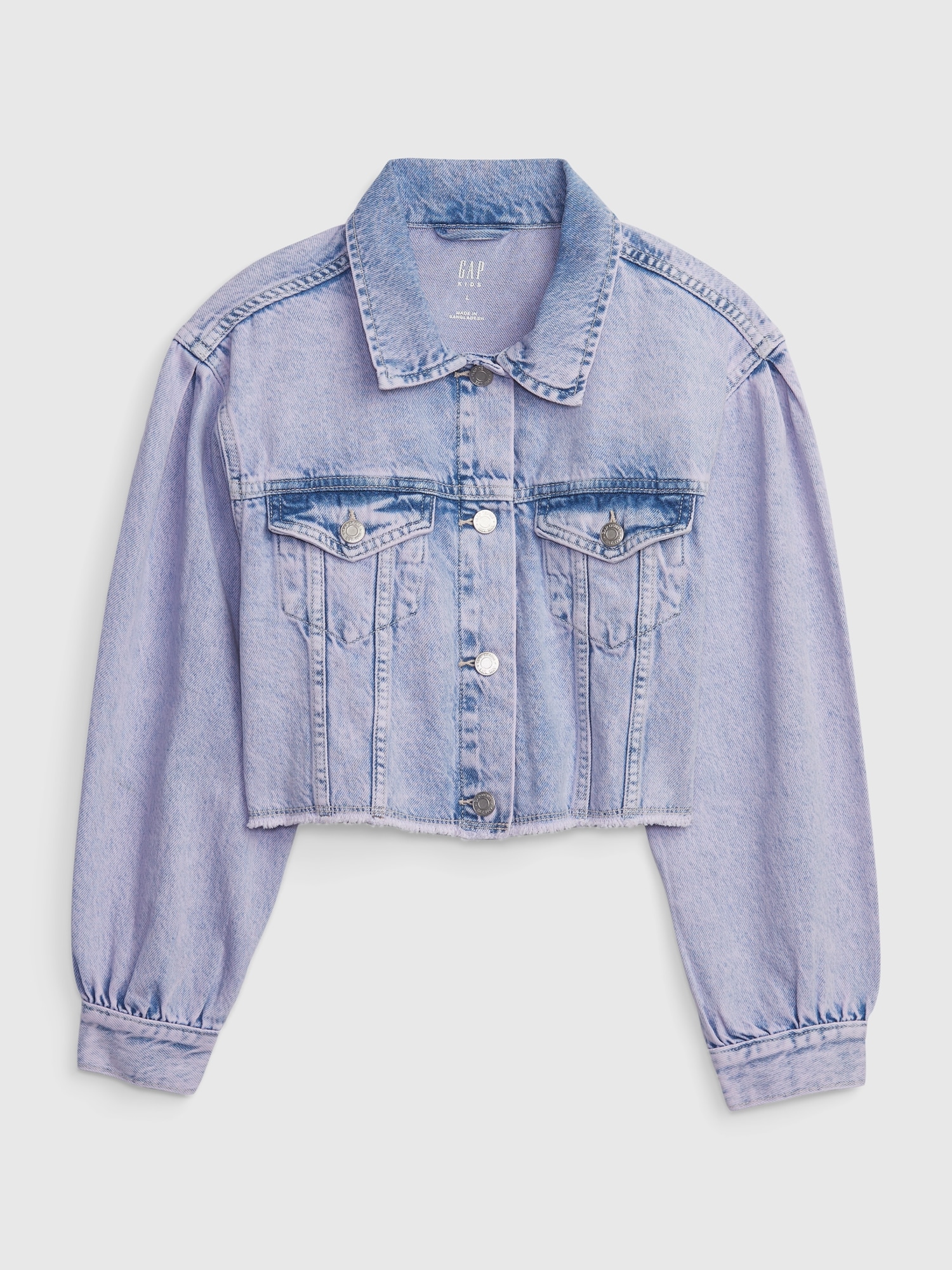 Gap - Kids Puff Sleeve Cropped Denim Jacket with Washwell purple