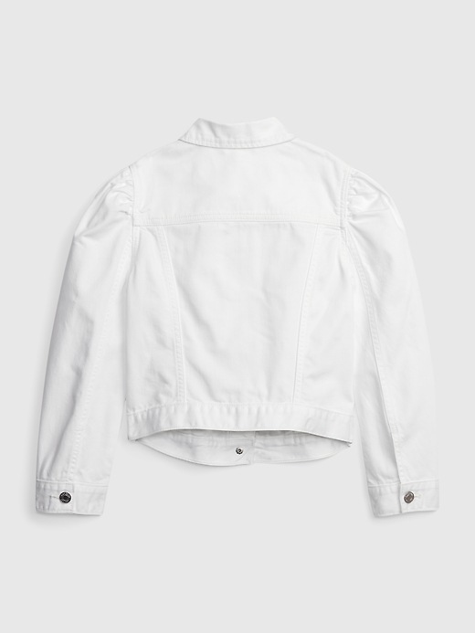 2 of 8 showing, with the color white denim of product Kids Puff Sleeve Icon Denim Jacket with Washwell