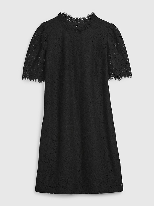 Puff Sleeve Ruffle Neck Lace Mini Dress | Gap