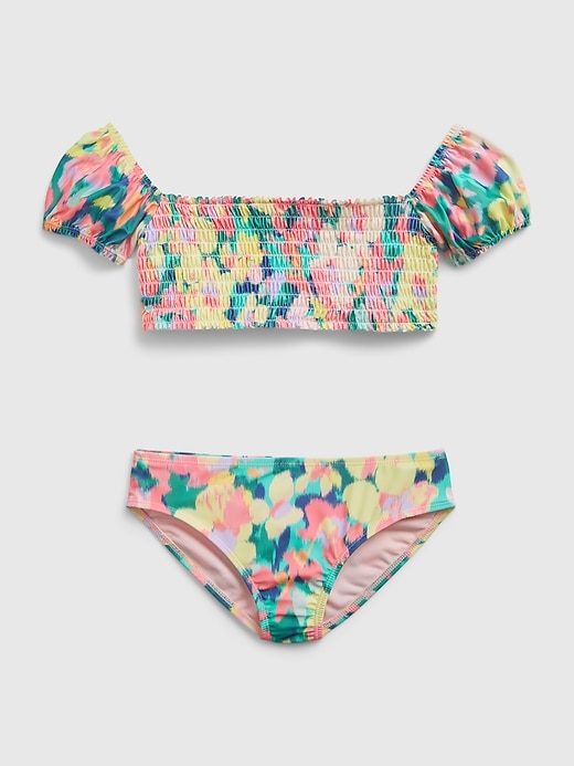 1 of 8 showing, with the color easter floral of product Kids Recycled Puff Sleeve Swim Two-Piece