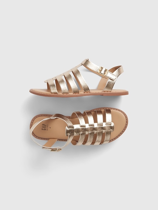 1 of 8 showing, with the color gold metallic of product Kids Strappy Sandals
