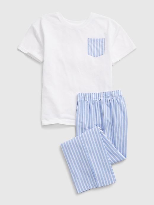 1 of 8 showing, with the color blue stripe of product Kids 100% Recycled Stripe PJ Set