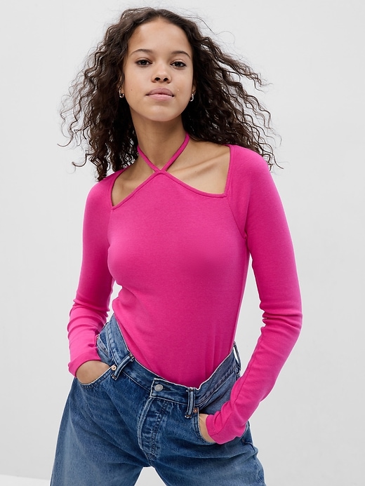 View large product image 1 of 2. Modern Cut-Out Halter T-Shirt