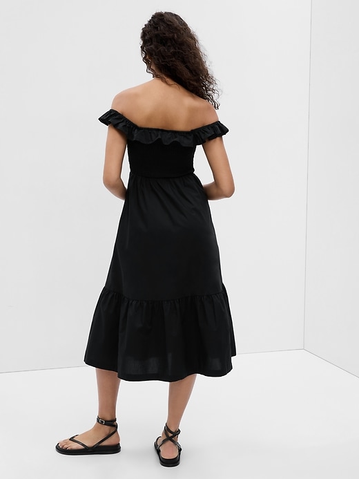 2 of 8 showing, with the color BLACK of product Ruffle Neck Midi Dress