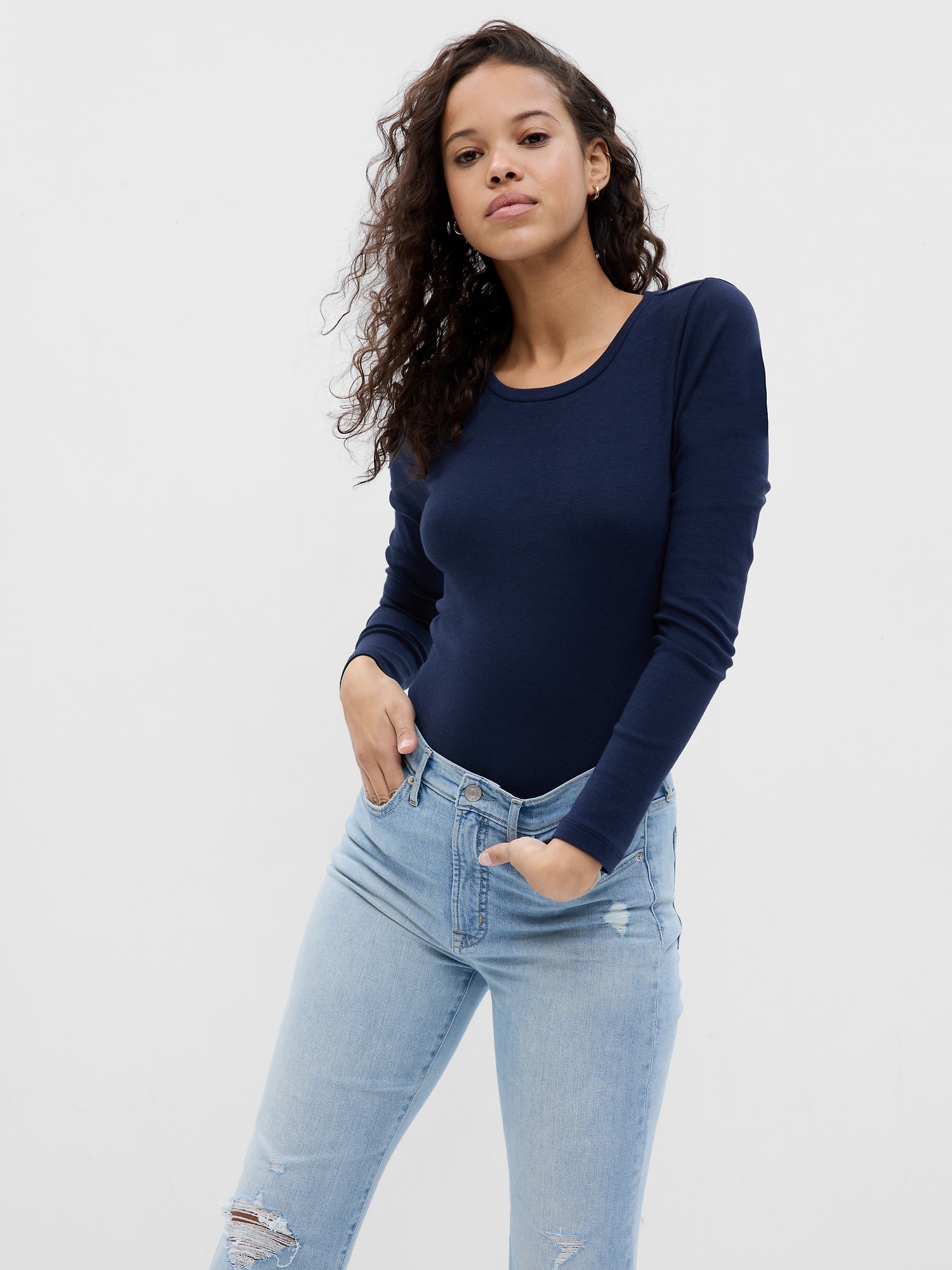 Gap Modern Long Sleeve T-shirt In Navy Blue