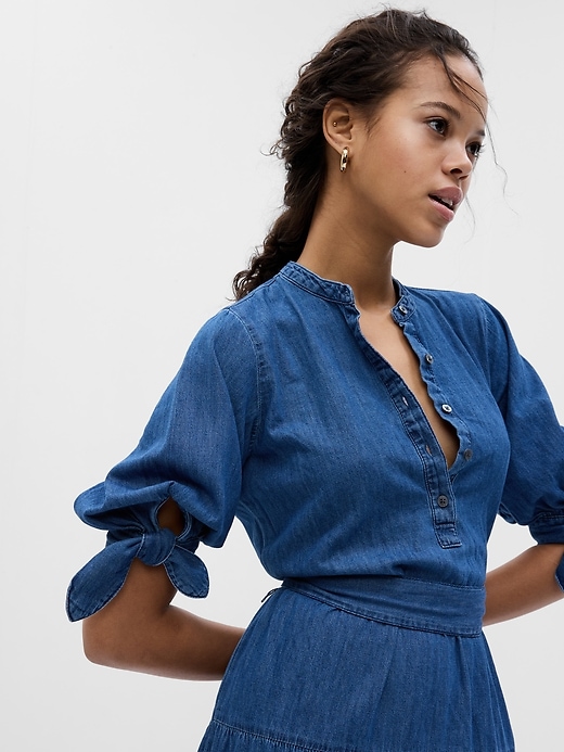Image number 3 showing, Denim Tiered Midi Dress with Washwell