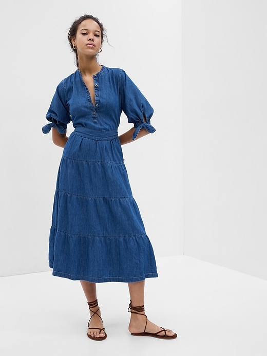 Image number 1 showing, Denim Tiered Midi Dress with Washwell