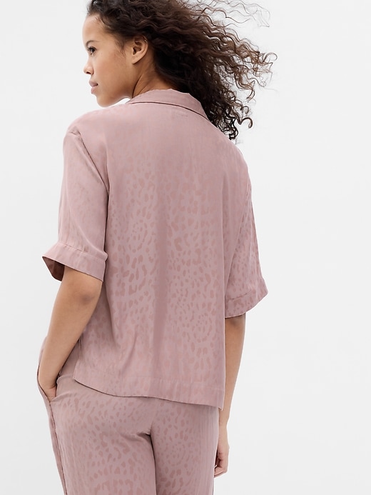 2 of 8 showing, with the color fawn pink leopard print of product Satin PJ Shirt