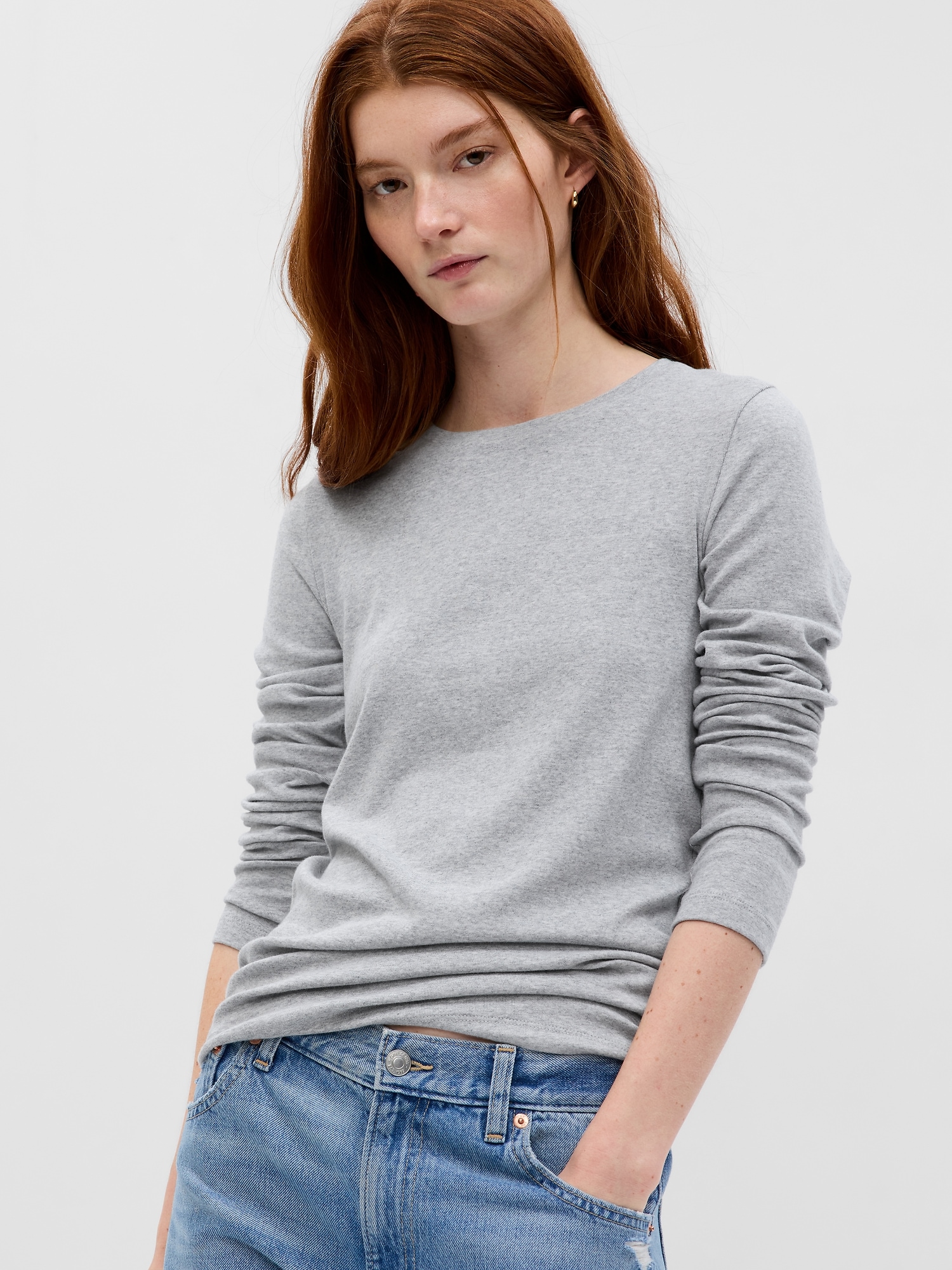 Gap Modern Long Sleeve T-shirt In Light Grey