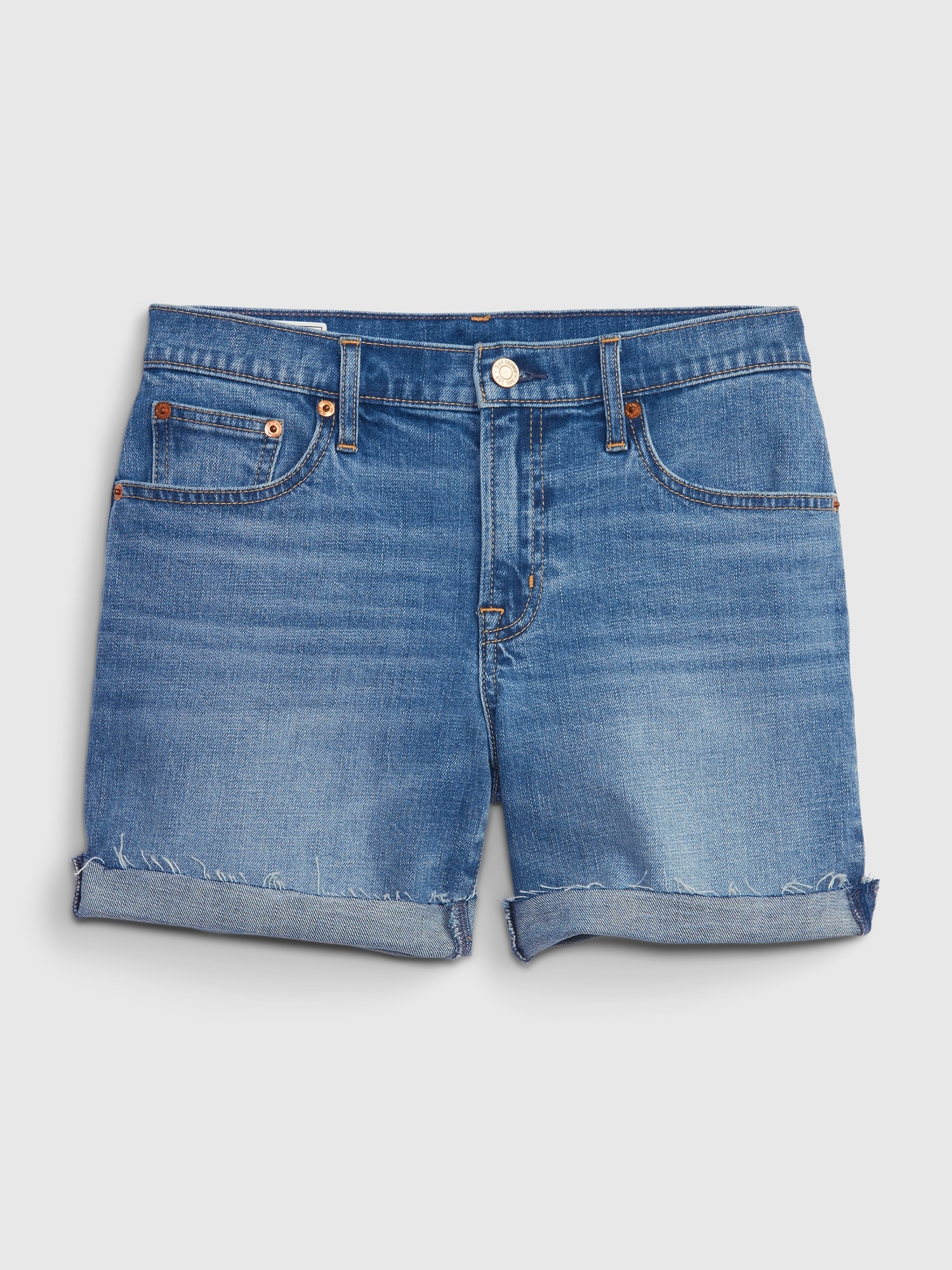 5" Mid Rise Denim Girlfriend Shorts Gap