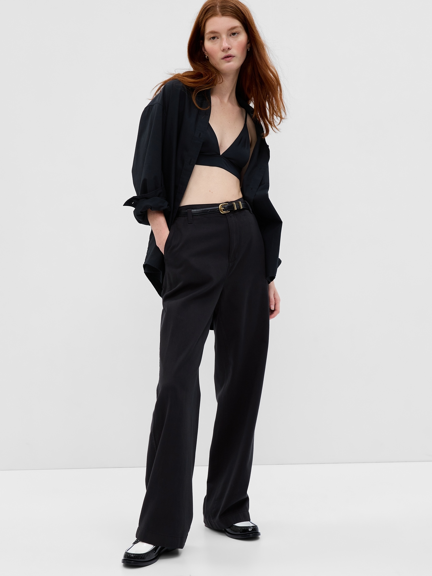 Gap Twill Wide Leg Pants In Washed Black