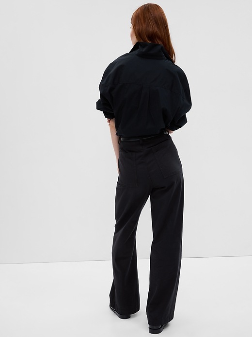 2 of 8 showing, with the color washed black of product Mid Rise Twill Wide-Leg Khakis