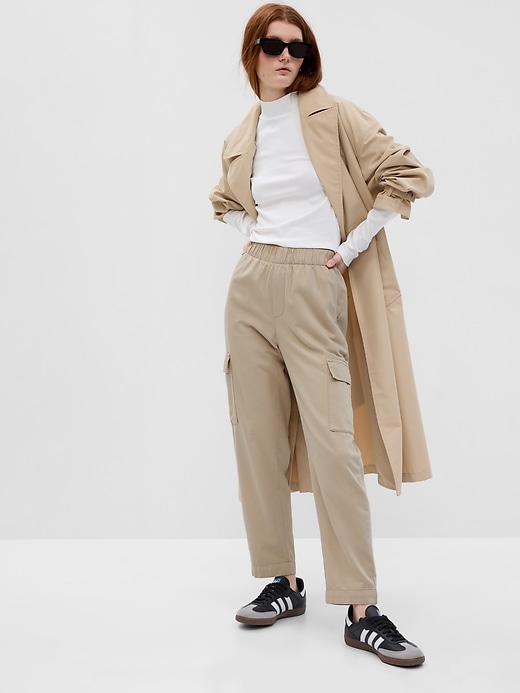 1 of 8 showing, with the color sand khaki tan of product Mid Rise Twill Cargo Pants