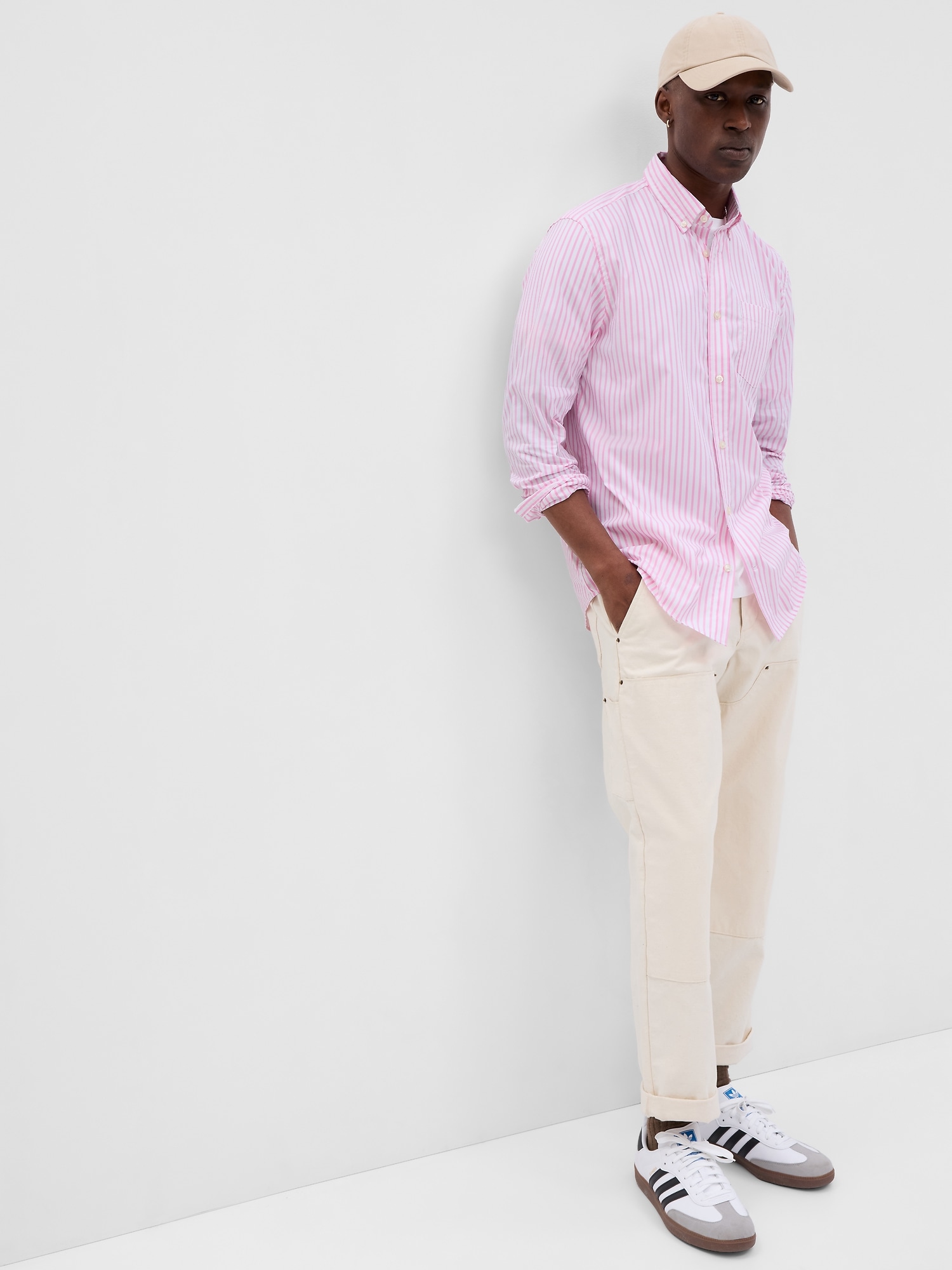 Gap All-day Poplin Shirt In Standard Fit In Pink Stripe