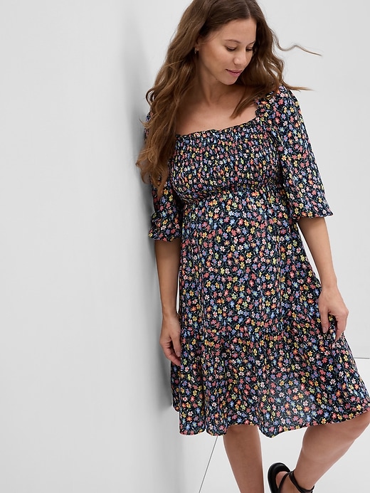 1 of 8 showing, with the color multi floral of product Maternity Smocked Dress
