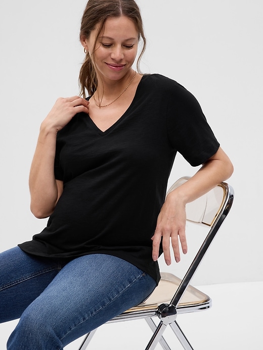 1 of 8 showing, with the color true black of product Maternity Relaxed T-Shirt