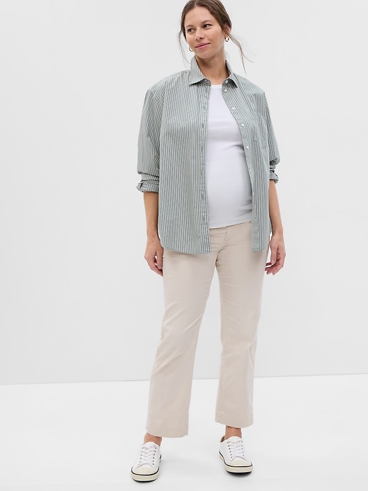 1 of 8 showing, with the color chino of product Maternity Full Panel Straight Khakis