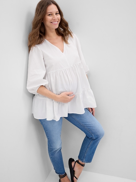 Image number 2 showing, Maternity Poplin Tiered Top