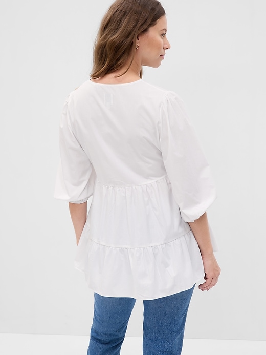 2 of 8 showing, with the color new off white of product Maternity Poplin Tiered Top