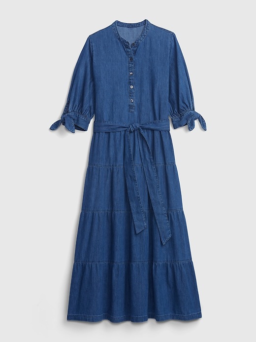 gap denim tiered midi dress Women's Denim Drop-Waist Corset Midi Dress by Gap Dark Wash Tall Size XL