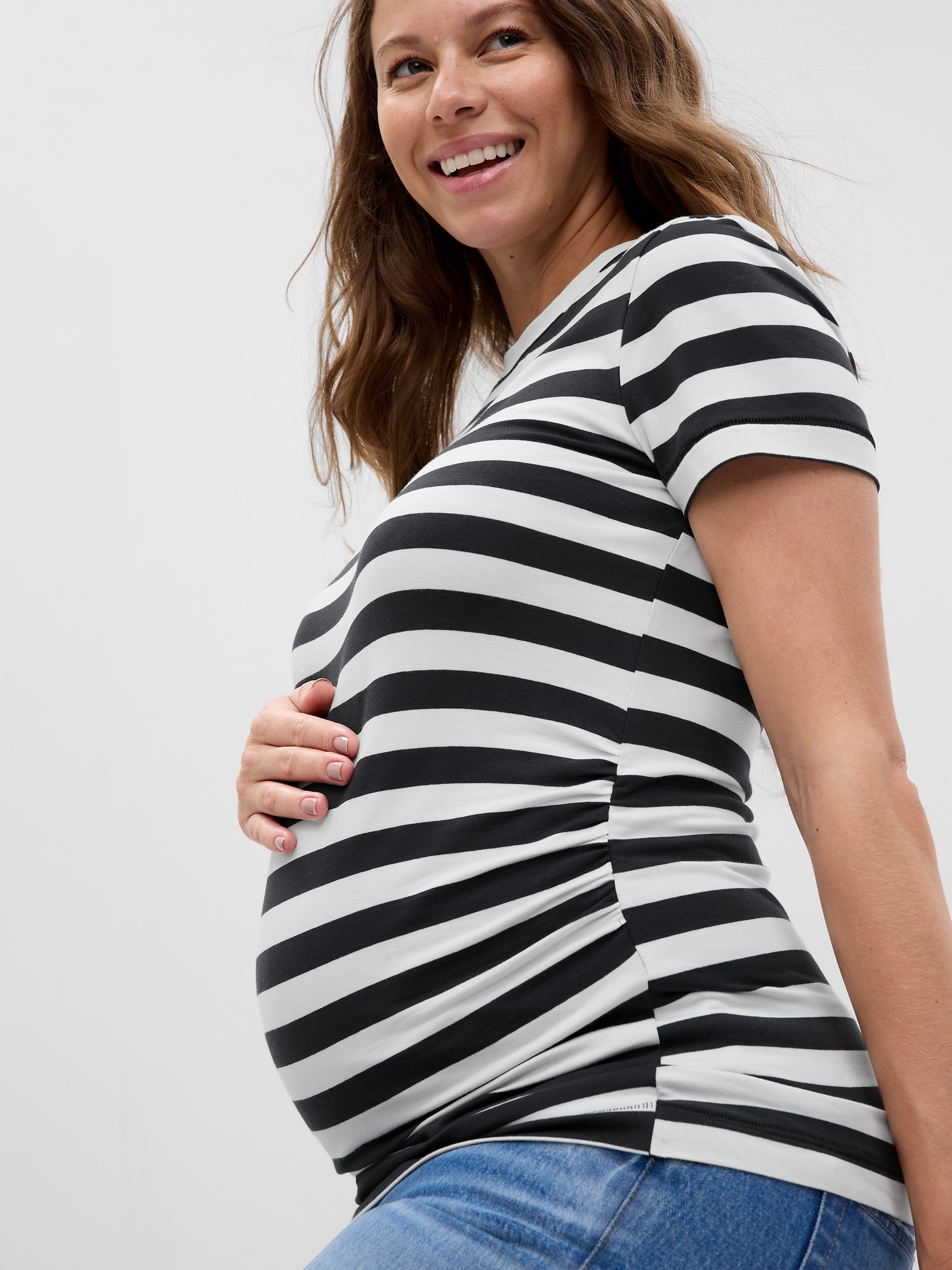 Gap Maternity Organic Cotton Vintage Crew T-shirt In Black Stripe