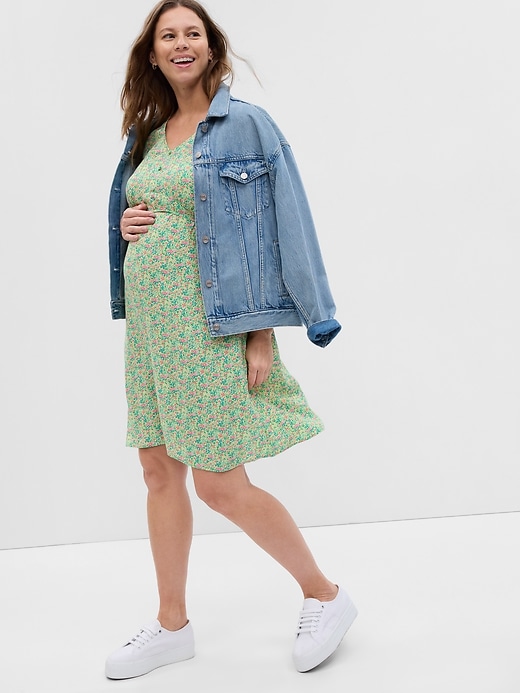 1 of 8 showing, with the color ditsy multi of product Maternity Tie-Waist Dress