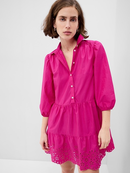 1 of 8 showing, with the color viva magenta pink of product Puff Sleeve Shirtdress