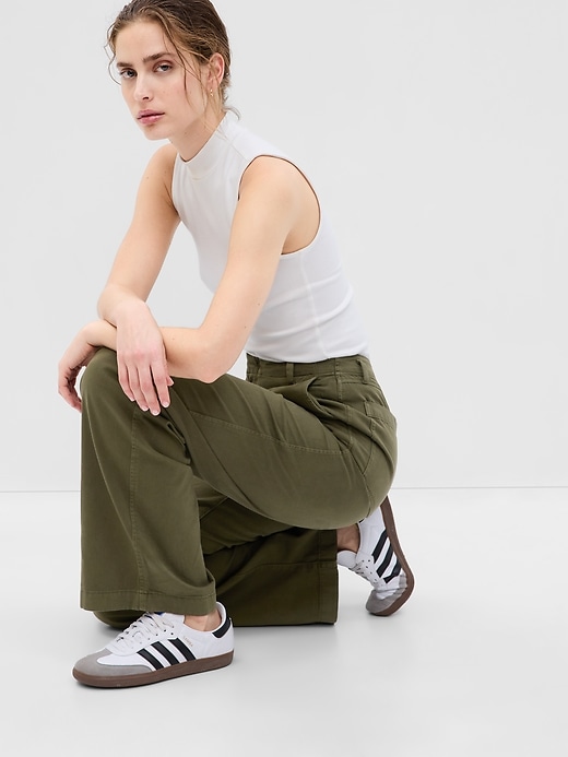 Image number 3 showing, Mid Rise Twill Wide-Leg Khakis