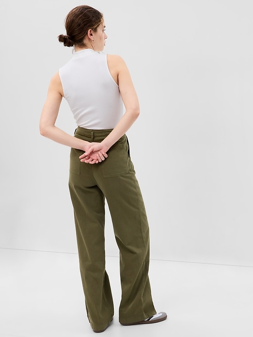 2 of 8 showing, with the color army jacket green of product Mid Rise Twill Wide-Leg Khakis