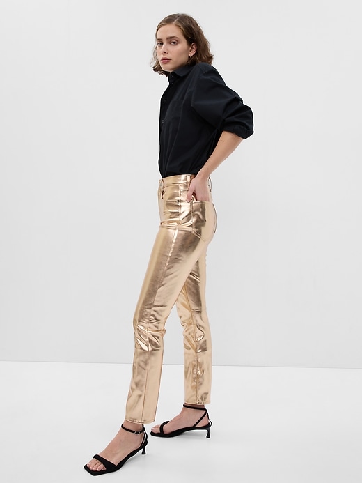 Image number 1 showing, High Rise Vegan Leather Vintage Slim Jeans