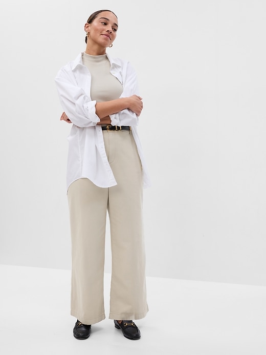 Image number 9 showing, Mid Rise Twill Wide-Leg Khakis