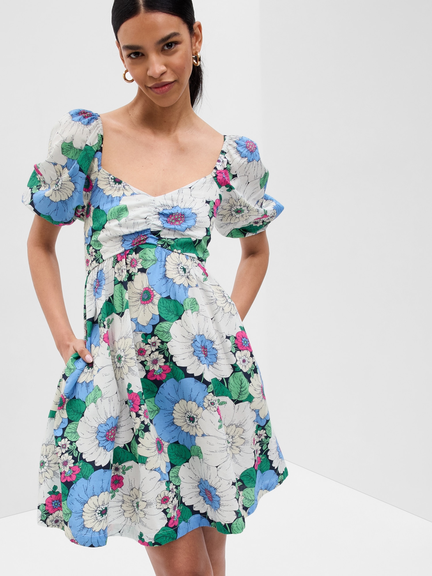 gap green floral dress Green Floral Cotton Cap-Sleeve Midi Dress (4-13yrs)