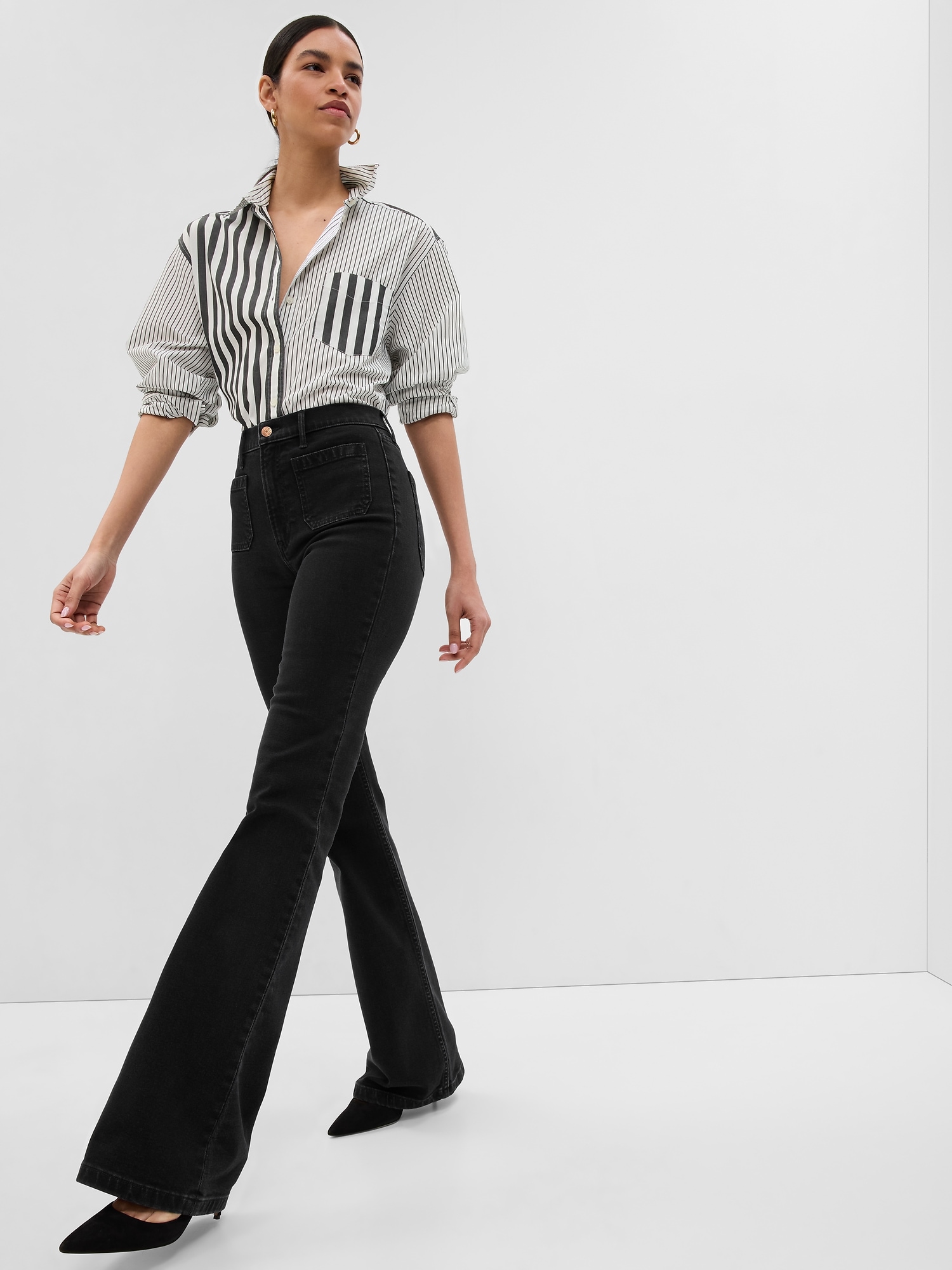 High Rise '70s Flare Jeans In Basic Black