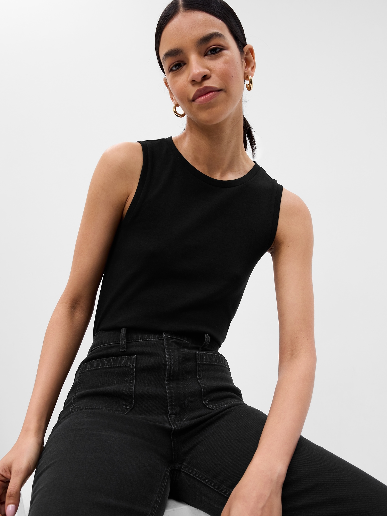 Gap Modern Shell Tank Top In Black