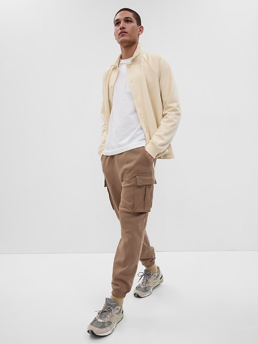 1 of 8 showing, with the color cocoa brown of product GapFit Tech Fleece Cargo Joggers