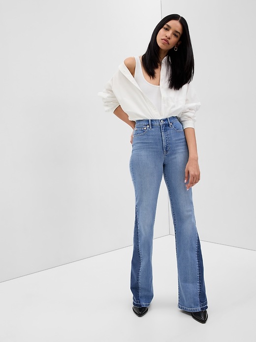 Image number 3 showing, High Rise Patched '70s Flare Jeans with Washwell