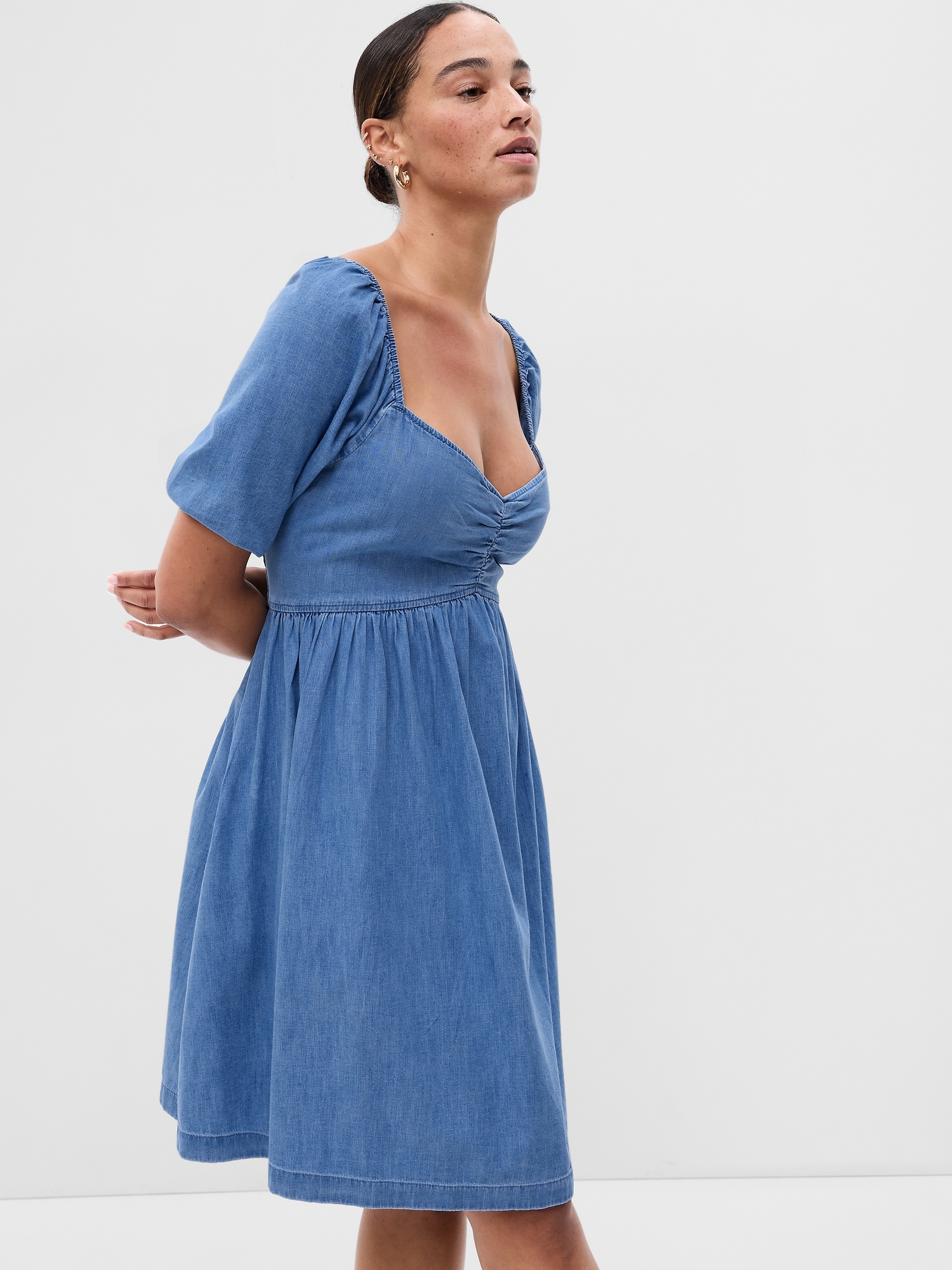 Puff Sleeve Denim Mini Dress with Washwell | Gap