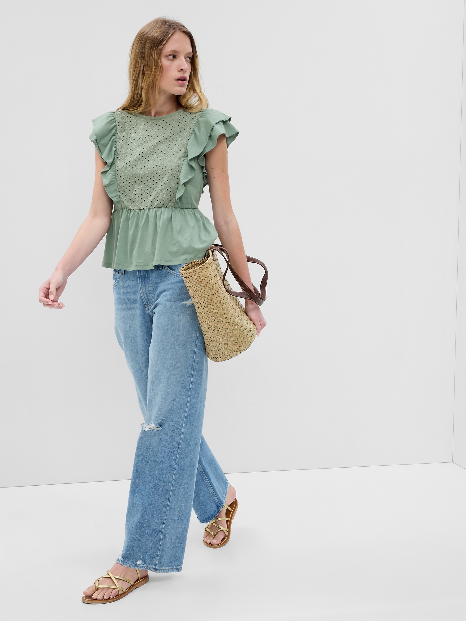 Flutter sleeve peplum top shop