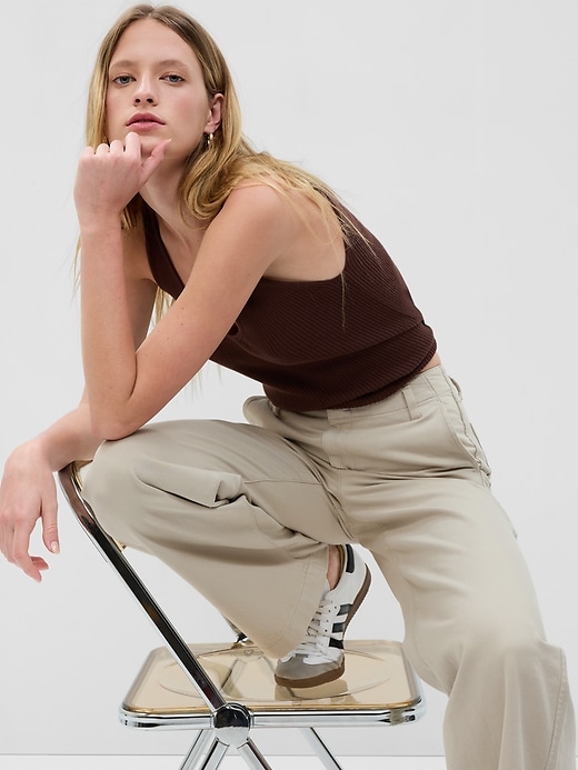 Image number 8 showing, Mid Rise Twill Wide-Leg Khakis