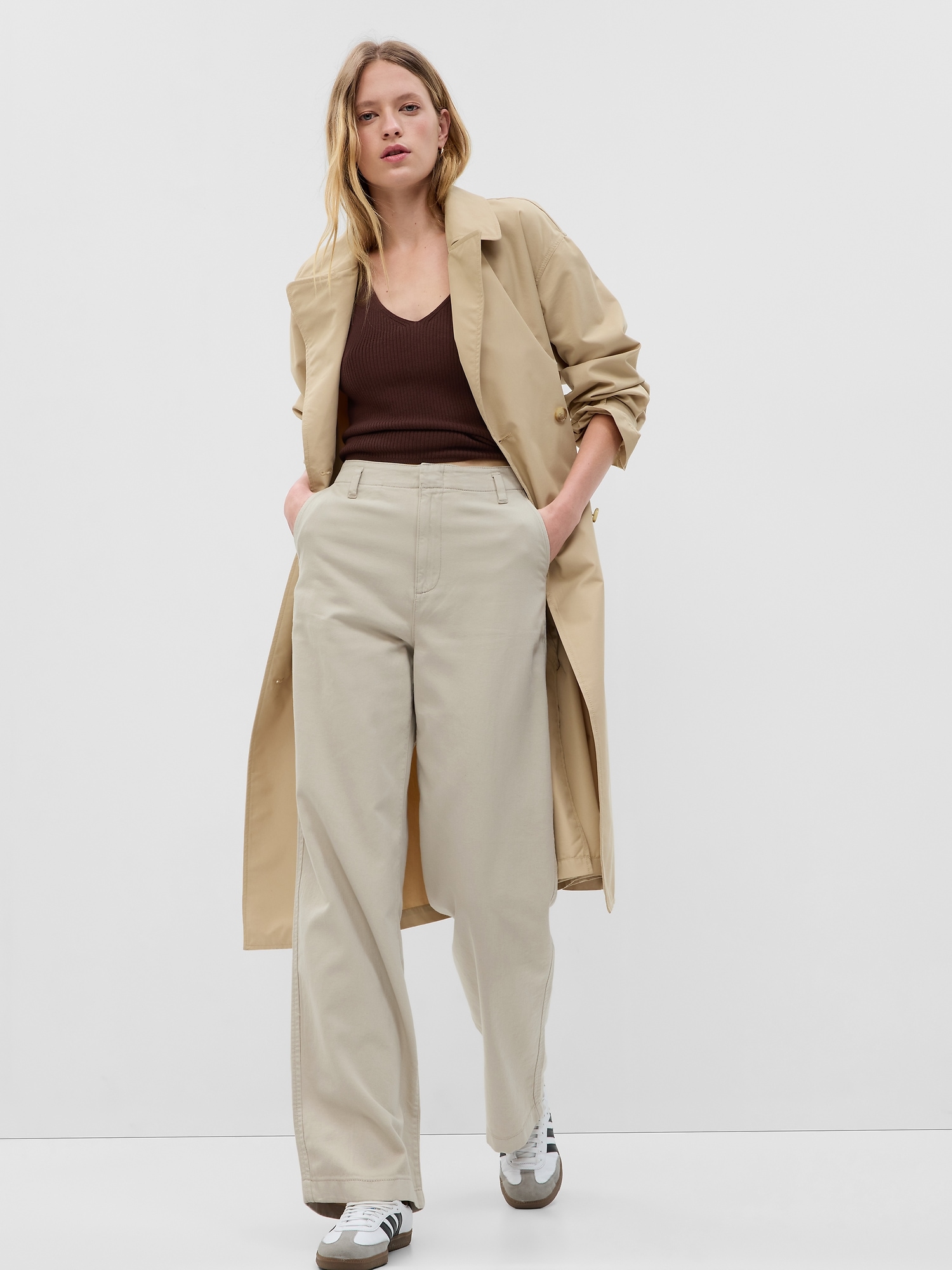 Gap Twill Wide Leg Pants In Chino Beige