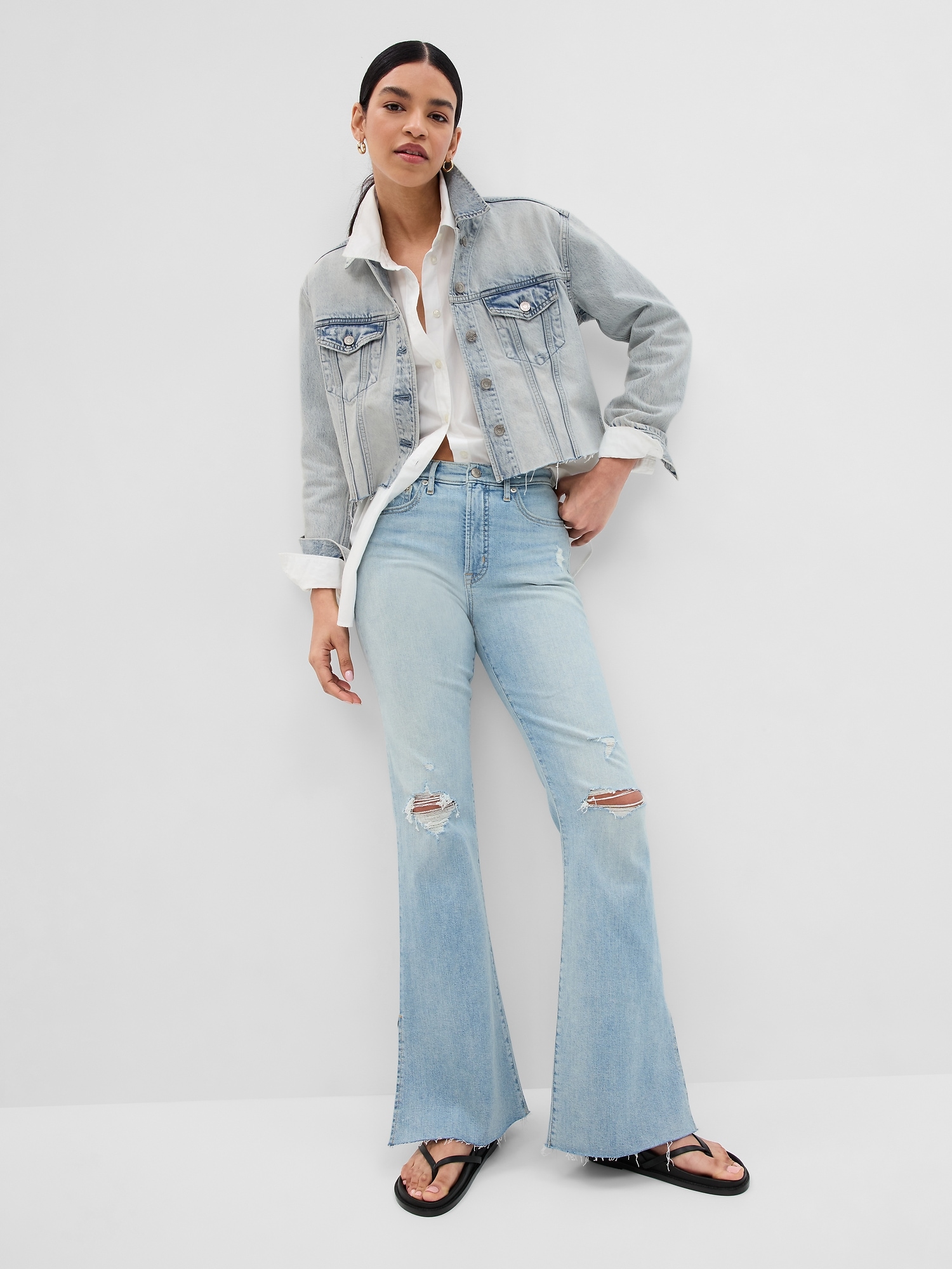 Oversized Cropped Denim Jacket with Washwell | Gap