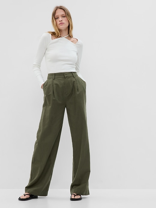 Image number 1 showing, Linen-Cotton Pleated Pants