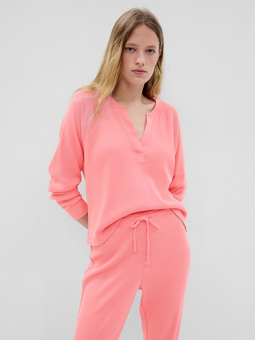 View large product image 1 of 2. Waffle Split-Neck PJ Top
