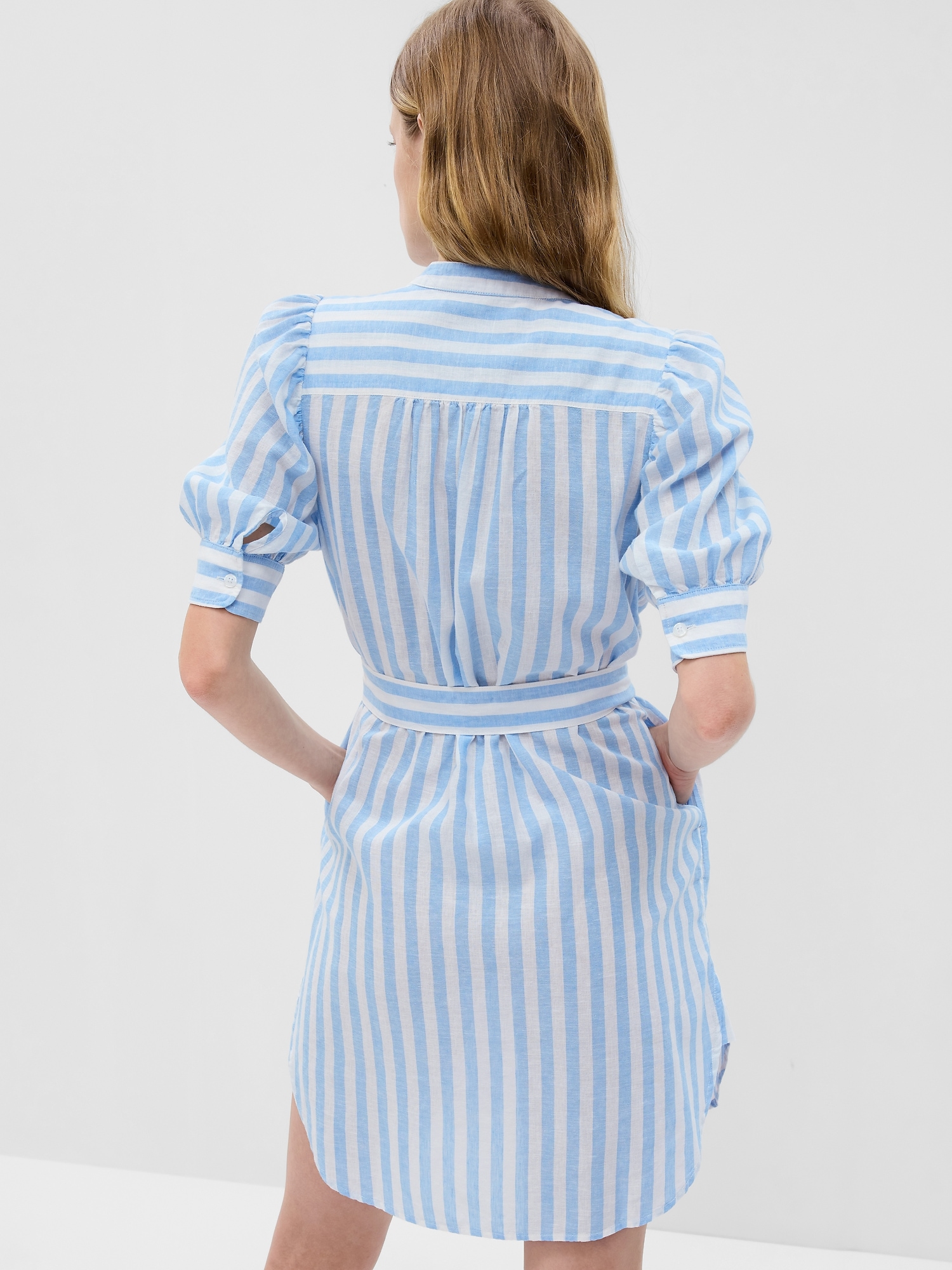 Puff Sleeve LinenCotton Shirtdress Gap