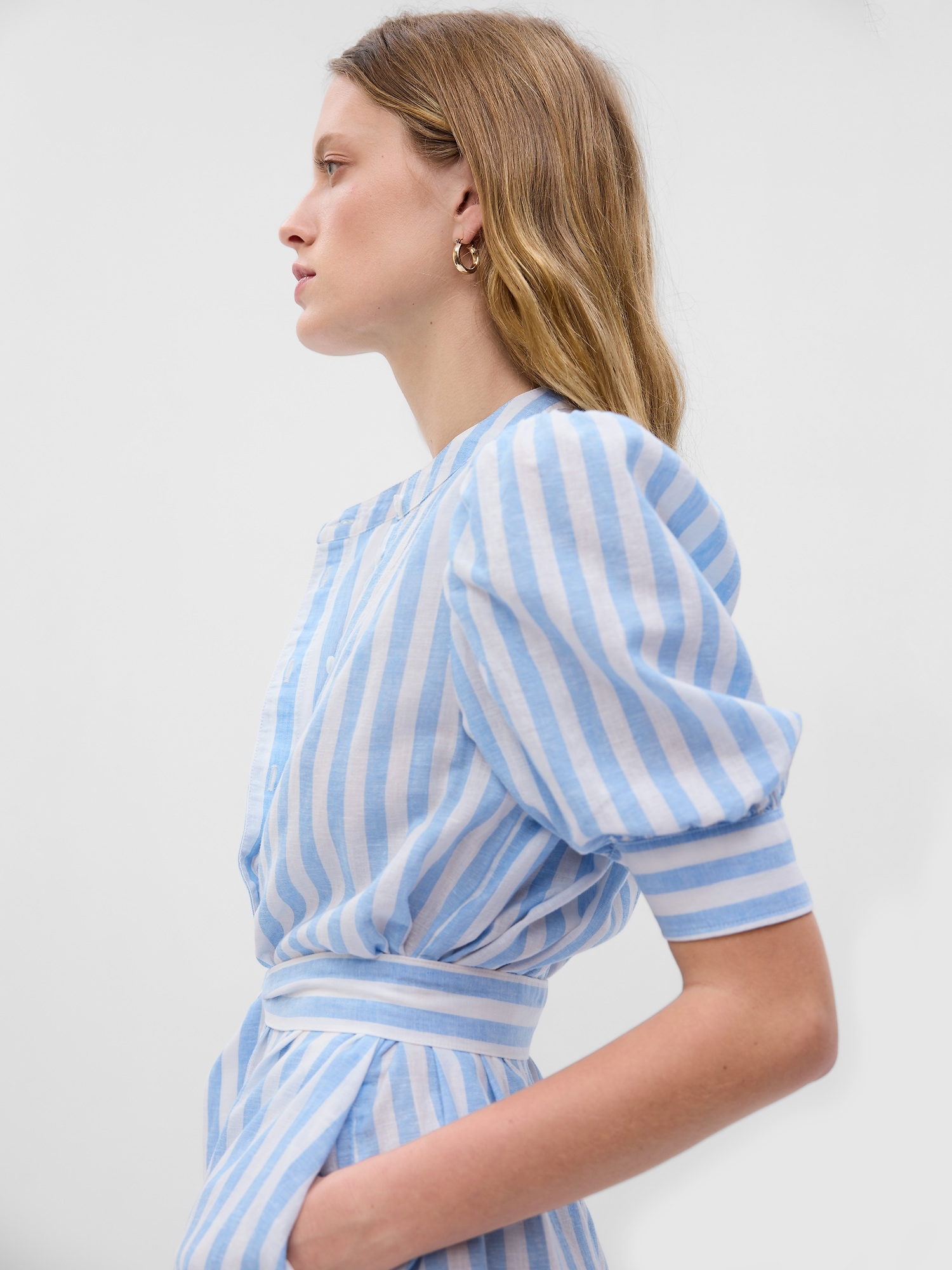 Puff Sleeve LinenCotton Shirtdress Gap